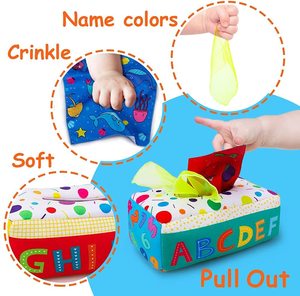 Ma première boîte à mouchoirs pour bébé en peluche douce à contraste élevé, jouets sensoriels carrés Montessori, jonglerie, danse arc-en-ciel, offre spéciale - Product Image 3