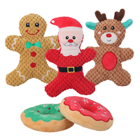 Jouet à mâcher en peluche de Noël pour chiens et chats, avec couineur, motifs fantaisie de dessins animés : Père Noël, Bonhomme en pain d'épices, Renne, Donut