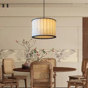Lampe suspendue de style chinois, lampe ronde en tissu noir E27 pour salle de thé, restaurant, décoration Zen - Product Image 1