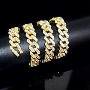 Kalung dan gelang rantai Cuban Link berlapis emas dengan zircon dan kristal, desain geometris Miami bertabur rhinestones untuk pria. - Product Image 2