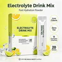 Poudre d'électrolytes hydratante au citron pour adultes, marque privée, certifiée ISO, GMP, HALAL, HACCP