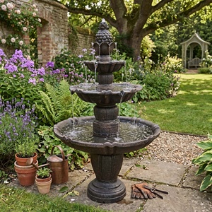 Grande <span class=keywords><strong>fontaine</strong></span> de jardin <span class=keywords><strong>en</strong></span> cascade à 3 niveaux <span class=keywords><strong>en</strong></span> résine de luxe, alimentée par énergie solaire, avec pompe solaire et finition ananas, durable, de style europé<span class=keywords><strong>en</strong></span> - Product Image 3