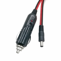 Câble d'alimentation pour chargeur de voiture avec prise allume-cigare 12V mâle vers connecteur mâle DC5.5*2.1mm, avec lumière LED, fil 16AWG, fusible 15A