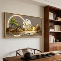 Vente directe d'usine, peinture murale moderne avec vue sur la montagne et des cerfs pour le salon, horloge murale en cristal, art mural, décorations murales pour la maison