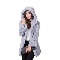 MWFur Rex Fourrure De Lapin Long Style Femmes Manteau Avec Chapeau Hiver Chaud Mode Lapin Cheveux Vêtements Pour Femmes