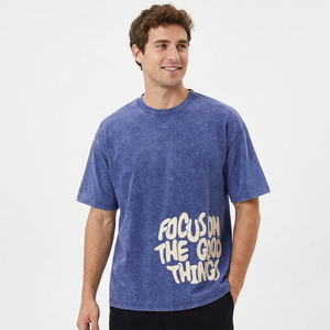 Oversized Cotton T-<b>Shirt</b> Men's Casual Washed Jersey Short Sleeve O-Neck Solid Fit Regular Length Focus On The Good Things Print - Product Image 1