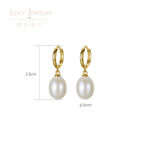 Pendientes de Perlas Akoya de Plata de Ley 925 Chapados en Oro al por Mayor, Perlas Blancas en Forma de Lágrima, Certificadas por NGTC, Estilo Bonito para Mujer