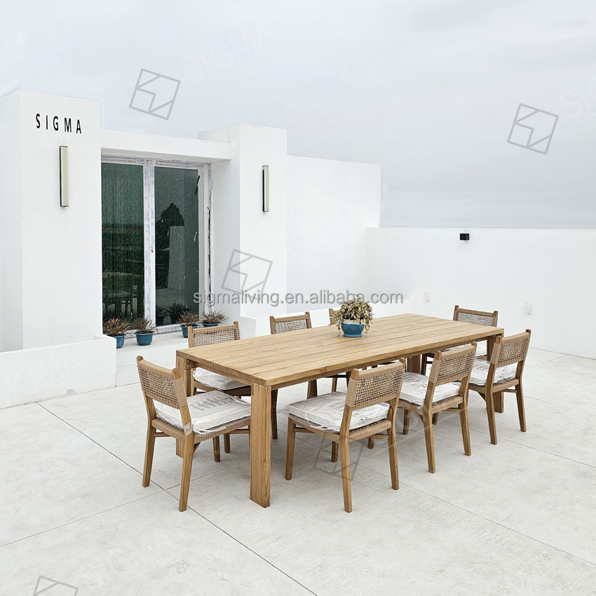 2025 Luxury Modern Teak Wood Outdoor Dining Table and Chair Set 6 8 10 Seat Foldable for Patio Garden Hotel Park Entry