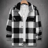 Veste en polaire à double poche à carreaux bicolores pour homme, automne-hiver