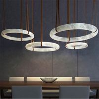 Lustre suspendu moderne personnalisé pour salon, hall d'entrée, en albâtre, avec télécommande, design circulaire, éclairage en marbre pour salle d'exposition