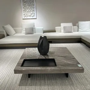 Mesa de centro de luxo moderna em mármore para sala de estar, mesa de centro de villa moderna e luxuosa, luz nórdica