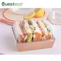 Boîtes à sandwich carrées en papier kraft recyclé, gaufrage et pelliculage brillant, pour plats à emporter de type traiteur – Vente chaude