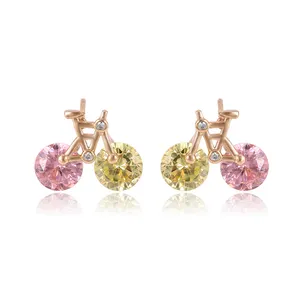 95004 Elegant creativity design girl's golden jewelry bicycle shape stud earrings for hot sale