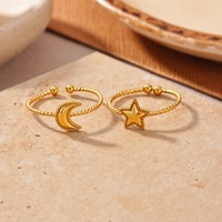 Bague ouverte en acier inoxydable étoile et lune pour femme, polyvalente, simple et tendance, bijou de main pour le quotidien