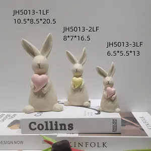Conejito de Pascua Festival Regalos Conejo de cerámica con corazón Primavera Lindo Conejito Figuritas Adornos