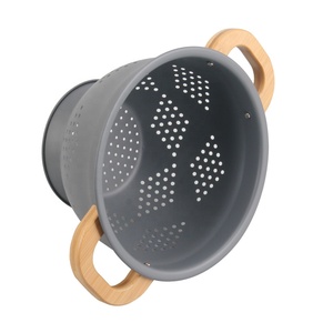 Washing Vegetables, Fruit and Rice and for Draining Cooked Pasta Wooden Bamboo Handles Metal Colander - Product Image 2
