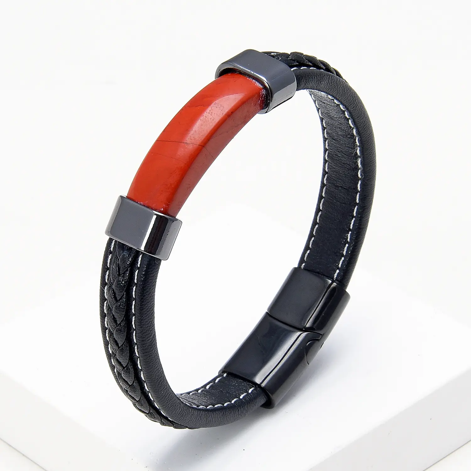 2023 Fashion Men stainless steel nice bracelet black leather wrist monogram bracelet cuff LXQ01