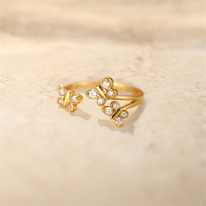 Anillo Abierto de Plata de Ley S925 Chapado en Oro de 18K con Múltiples Mariposas de Circonia, Anillos Minimalistas Apilables y Ajustables para Mujer - Product Image 4