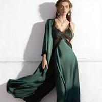 Chemise de nuit sexy, confortable et respirante en satin de soie polyamide, col en V, dos nu en dentelle, avec soutien-gorge intégré, sans manches, longue jusqu'au sol
