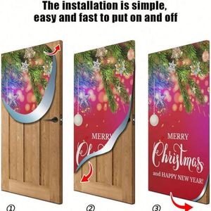 ผ้าคลุมมือจับประตูแบบสแปนเด็กซ์ลายธงประดับตกแต่งเทศกาลคริสต์มาส/ปีใหม่ปี 2023 พร้อมโลโก้สั่งทำพิเศษสำหรับแขวนภายนอก - Product Image 3