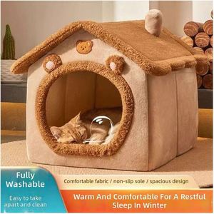 Cama para Gatos en Forma de Casa de Osos, Cueva Cálida de Felpa, Refugio Interior Suave para Dormir - Product Image 2