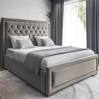 Lit superposé capitonné sur mesure en velours gris foncé, design de luxe, taille king ou queen, avec tête de lit capitonnée pour chambre à coucher