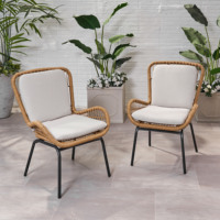 Chaise de patio d'extérieur avec coussins (lot de 2), fauteuil en corde avec structure en aluminium, ensemble bistrot pour jardin, bord de piscine, teck clair
