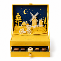 Boîte cadeau en chocolat, emballage en papier rigide jaune doré, boîte artistique 3D personnalisée à plusieurs couches pour bonbons, truffes, confiseries