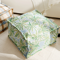 Pouf ottoman en jacquard à motif de feuilles de palmier tropicales, coussin de siège carré doux, repose-pieds pour salon, chambre à coucher, balcon, style bohème floral