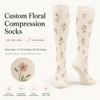 Chaussettes de compression florales personnalisées pour femmes 15-20 20-30 mmHg, hauteur genou, soutien gradué, OEM ODM Marque Privée