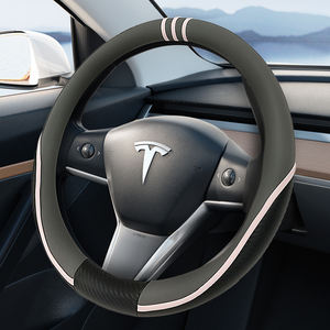 Housse de <span class=keywords><strong>volant</strong></span> en cuir à 3 branches en fibre de carbone rose gris avec surpiqûres de blocs de couleur <span class=keywords><strong>voiture</strong></span> de sport pour les deux hommes - Product Image 2