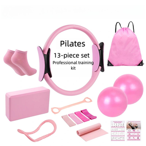 Juego de Pilates rosa con anillos de resistencia <span class=keywords><strong>para</strong></span> piernas, anillos de Pilates con bandas de resistencia Juego de Pilates <span class=keywords><strong>para</strong></span> <span class=keywords><strong>yoga</strong></span>-Juego de trece piezas - Product Image 3