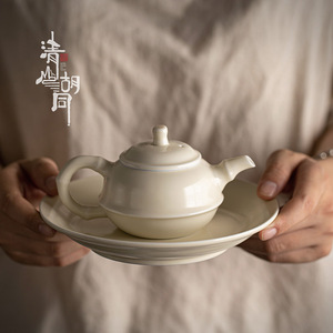 Théière unique artisanale en céramique Ding Kiln, forme bambou blanc, service à thé Kung Fu avec plateau, décoration d'intérieur - Product Image 1