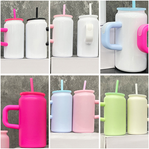 Gobelet isotherme en acier inoxydable de 16 oz pour sublimation, modèle Macaron Candy, avec poignée colorée et couvercles, expédié depuis l'entrepôt américain - Product Image 3