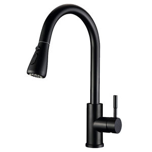 Modern Single-Handle Brushed Stainless Steel Kitchen Sink <strong>Faucet</strong> Pull out <strong>Sprayer</strong> with Black Hot &amp; Cold Mixer Ceramic Valve Core - Product Image 1