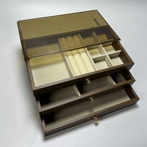 Винтажный желтоватый акриловый ящик для ювелирных изделий из орехового дерева, кольца, серьги, ожерелья, браслет, пылезащитный чехол для хранения - Product Image 5