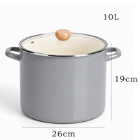 Casserole en acier au carbone émaillée de 10 L, grande capacité, durable, résistante aux rayures, avec deux poignées et couvercle en verre