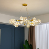 Lampu Gantung Kristal Aluminium Desain Nordik untuk Ruang Tamu, Lampu Hias Modern Mewah dengan Cincin Emas
