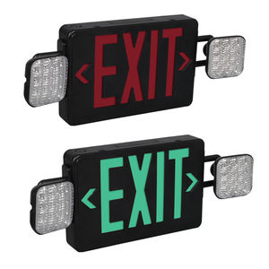 Panneau de sortie rouge avec éclairage <span class=keywords><strong>d</strong></span>'<span class=keywords><strong>urgence</strong></span>, panneau de sortie avec batterie de secours, combo de panneaux de sortie pour les entreprises, certifié UL, 120V/277V AC, noir - Product Image 1