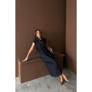 Robe longue bleue sans manches rembourrée, col halter, dentelle et volants, taille XL, en spandex, idéale pour les soirées en club - Product Image 4