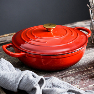 Vente <span class=keywords><strong>en</strong></span> Gros d'Accessoires de Cuisine Modernes: Casserole Ronde Peu Profonde <span class=keywords><strong>en</strong></span> <span class=keywords><strong>Fonte</strong></span> Émaillée pour Cuisine, Marmite avec Couvercle - Product Image 2