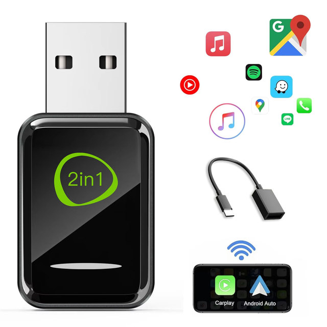 2 in 1 Mini Wireless Carplay Android Auto Adapter for apple Carplay Oem Carplay Ai Box Plug and Und Play Carwireless Dongle