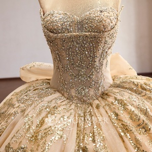 Robe de bal élégante Rsm261029 en tulle champagne avec appliques de sequins dorés et paillettes, style princesse, pour Quinceañera et concours de beauté Jancember - Product Image 3