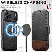 Étui de téléphone SUTENI pour iPhone 18 Pro Max, coque magnétique avec recharge sans fil, support de carte, portefeuille, simili cuir, 17 16Plus 15