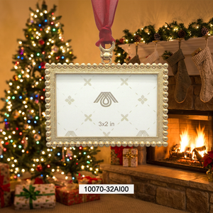 Rectangular Metal <b>Christmas</b> Photo Frame Ornament 3x2 in Gold Finish Handmade Hanging Decor for Indoor Use - Product Image 2