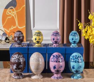 Vente en gros de coupelles à œufs en porcelaine orientale italienne 1735 avec couvercle, plateau à œufs de luxe léger doré, boîte cadeau exquise pour la chambre - Product Image 2