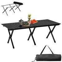 Table de camping portable OEM personnalisée en alliage d'aluminium couleur bois, table à manger d'extérieur démontable à plateau roulant
