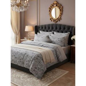 Juego de Ropa de Cama de Algodón 100% Tejido Gris Floral, Diseño Elegante, Suave y Transpirable, Textil para el Hogar - Product Image 3