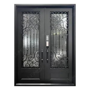 Factory Customize Australian No-rust Iron Entry Single Glass Church Door Double Entry Wrought Iron Door For Villa