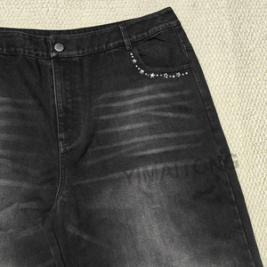 กางเกงยีนส์ผู้ชายขนาดใหญ่พิเศษปักลายผ้ายีนส์ผ้ายีนส์ขาบานแบบเย็บปะติด - Product Image 5